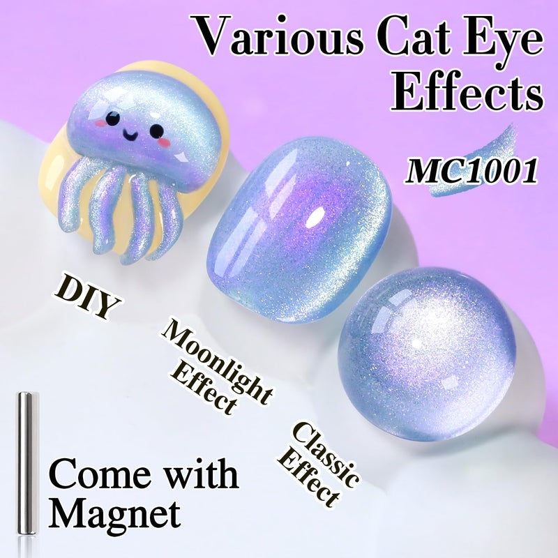 Double Rhythm 0.5 OZ Cat Eye Gel Polish with Magnet 15ML Holographic Glitter Shimmer Translucent Jelly Color Magnetic Nail Polish Salon DIY at Home (MC1001) - Image 2