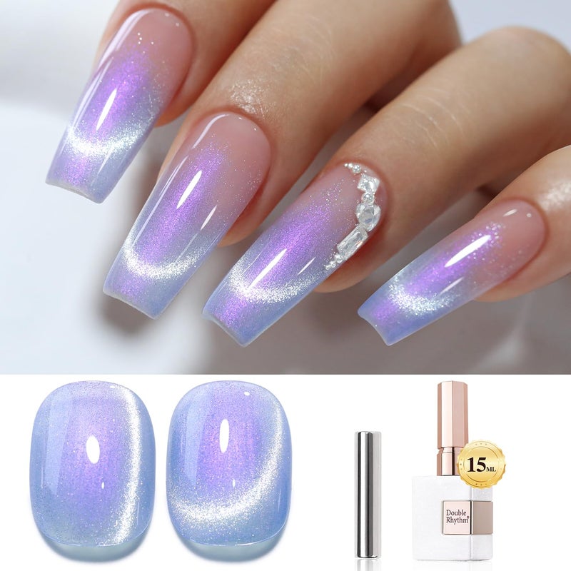 Double Rhythm 0.5 OZ Cat Eye Gel Polish with Magnet 15ML Holographic Glitter Shimmer Translucent Jelly Color Magnetic Nail Polish Salon DIY at Home (MC1001) - Image 1
