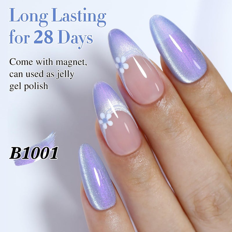 Double Rhythm 0.5 OZ Cat Eye Gel Polish with Magnet 15ML Holographic Glitter Shimmer Translucent Jelly Color Magnetic Nail Polish Salon DIY at Home (MC1001) - Image 5