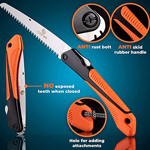 coher Folding Hand Saw for Tree Pruning, Camping, Gardening, Hunting. Cutting Wood, PVC, Bone with Ergonomic Handle Design - Image 2