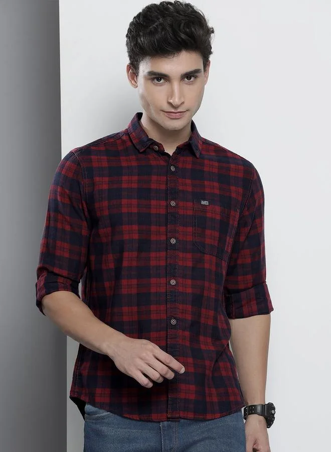 The Indian Garage Co The Indian Garage Co Slim Fit Maroon Checked Shirt