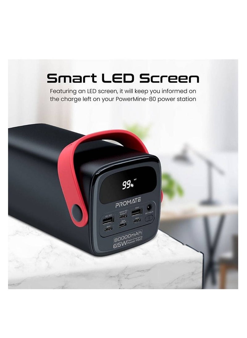Generic - 80000.0 mAh Power Bank, 80000mAh High-Capacity Battery Charger with 65W In/Out USB-C Power Delivery, 15W USB-C Port, 22.5W QC 3.0 Port, 15W USB Port and LED Torchlight for iPhone 14, MacBook Air BLACK - Image 1