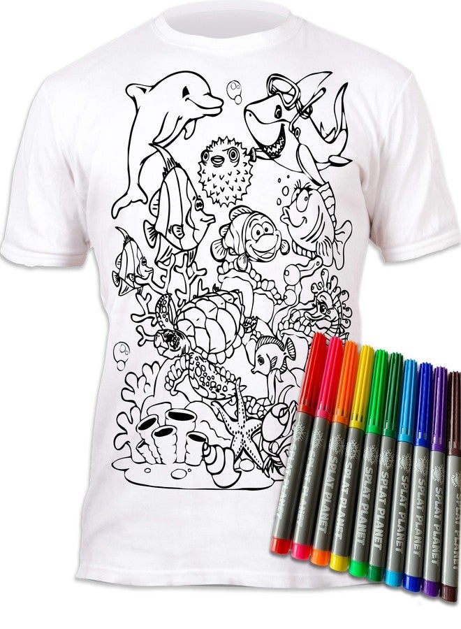 Splat Planet Color-in Sea Life T-Shirt with 6 Non-Toxic Washable Magic Pens - Color-in and Wash Out T-Shirt (9-11 Years) White - Image 1