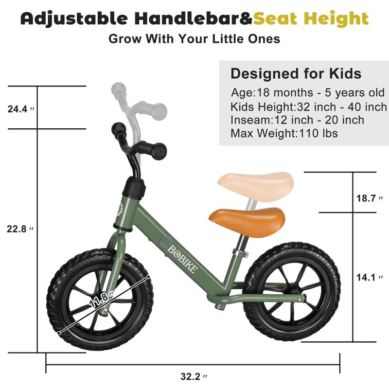 Bobike Toddler Balance Bike Toys for 2 to 5 Year Old Girls Boys Adjustable Seat and Handlebar No-Pedal Training Bike Best Gifts for Kids (Green) - Image 5