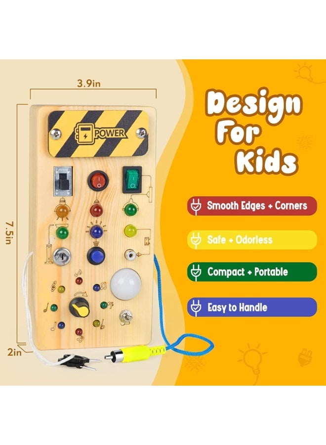 MAGIC VAULT Wooden Busy Board for Toddlers - Montessori Sensory Board With 8 LED Light Switches - Educational Learning Toy for 1+ Year Old Baby and Toddler Travel - Image 2