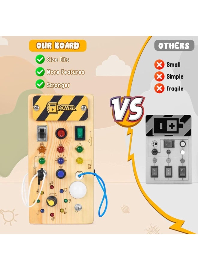 MAGIC VAULT Wooden Busy Board for Toddlers - Montessori Sensory Board With 8 LED Light Switches - Educational Learning Toy for 1+ Year Old Baby and Toddler Travel - Image 3