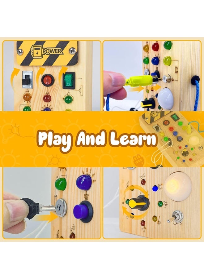 MAGIC VAULT Wooden Busy Board for Toddlers - Montessori Sensory Board With 8 LED Light Switches - Educational Learning Toy for 1+ Year Old Baby and Toddler Travel - Image 4