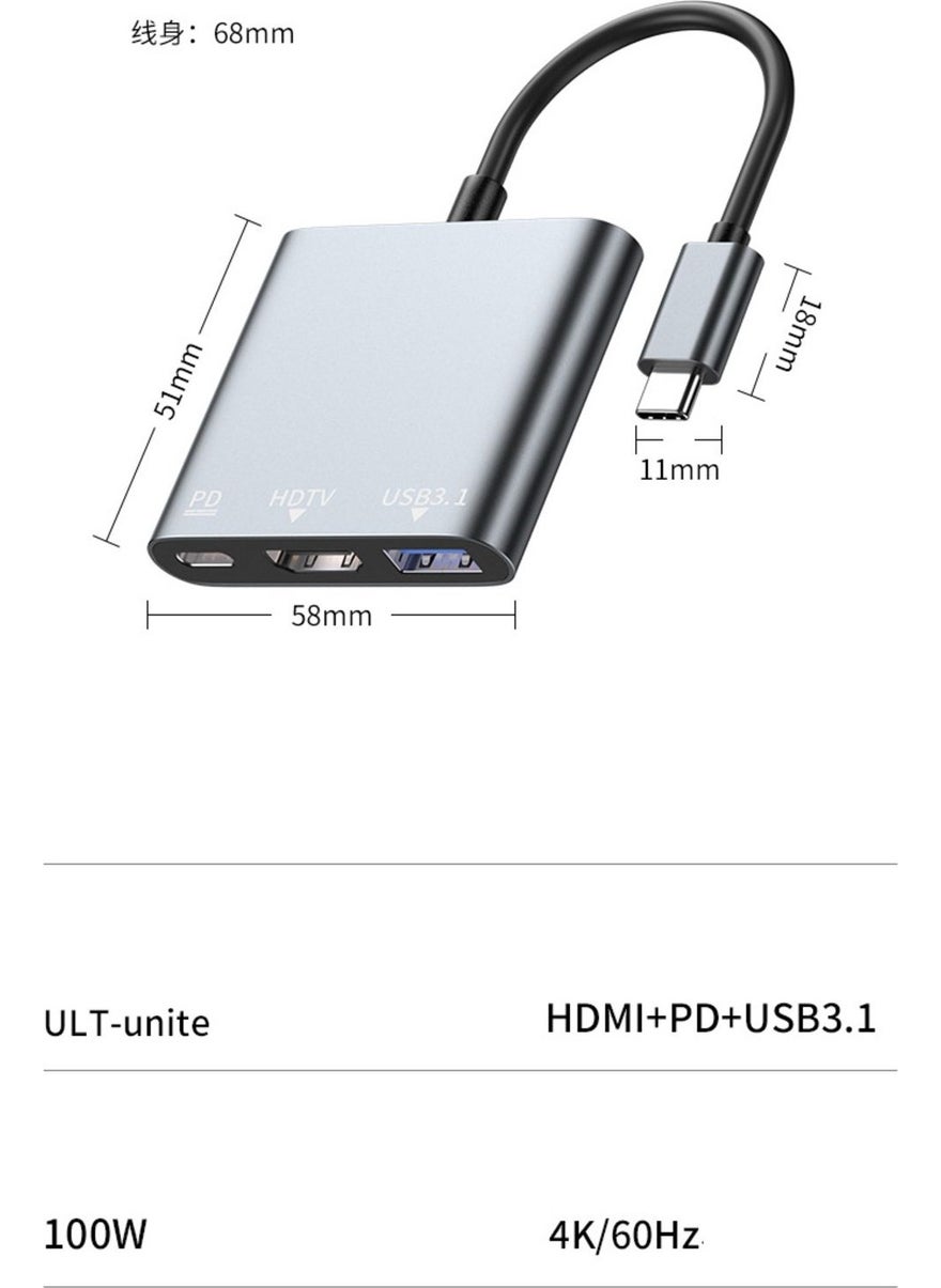 Conocer - X-Hub 3 In 1 Type-C To HDMI USB 3.0 Converter Coupler Adapter Macbook Pro Air - Image 1