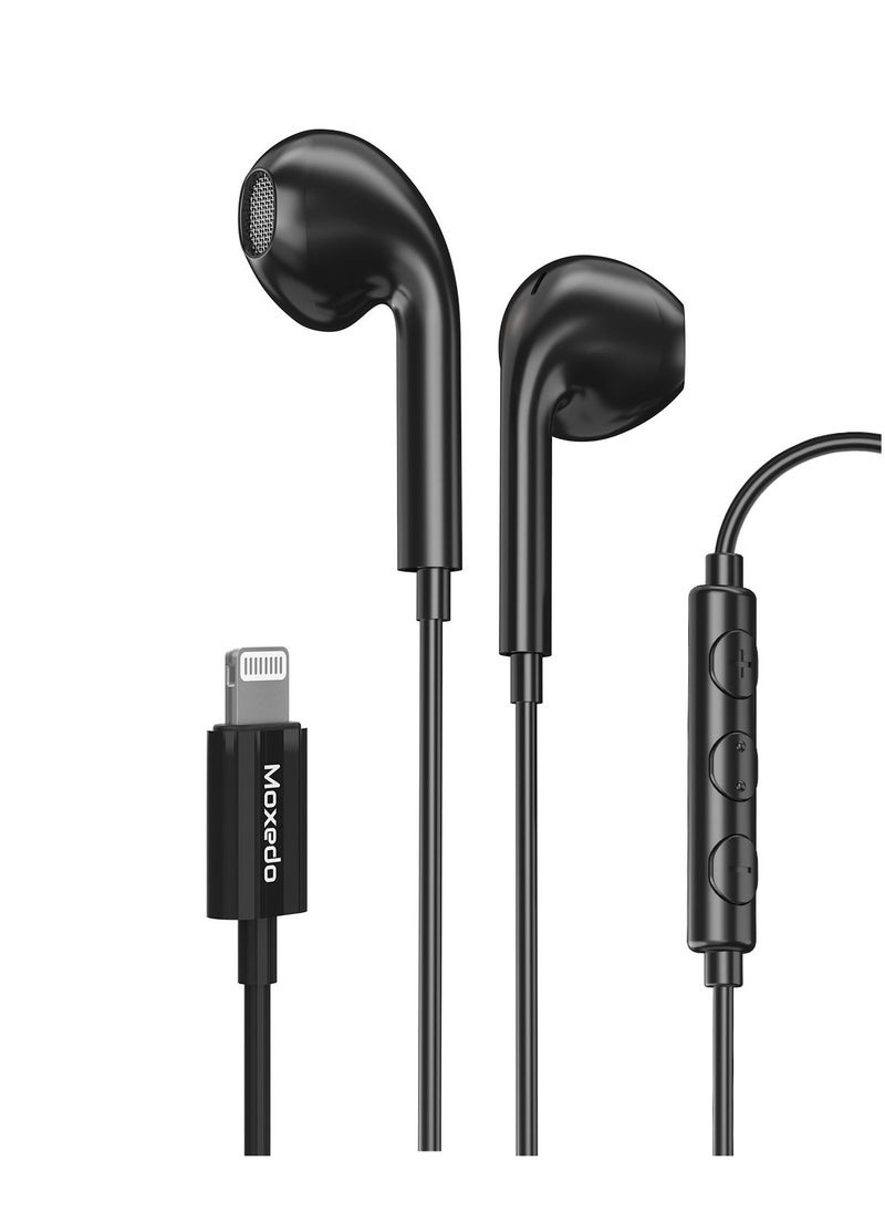 Moxedo Moxedo Wired Stereo Lightning Earphone with In-Line Remote, Built-in Microphone Compatible for iPhone 14/13/12/11 Pro Max/X/XS Max/XR - Black  - Image 1