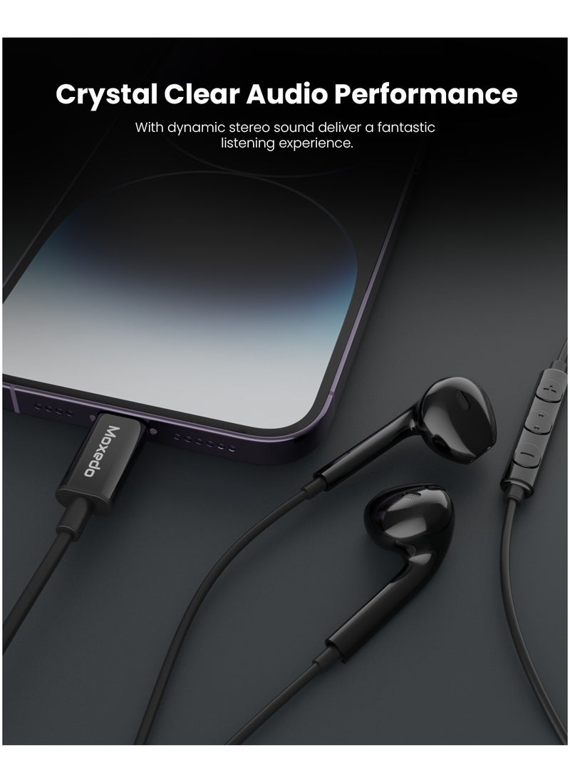 Moxedo Moxedo Wired Stereo Lightning Earphone with In-Line Remote, Built-in Microphone Compatible for iPhone 14/13/12/11 Pro Max/X/XS Max/XR - Black  - Image 2