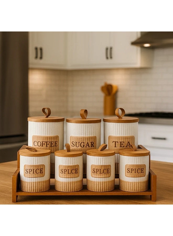 Dania Porcelain storage box set with bamboo wood with new decor to add a touch of beauty to your kitchen