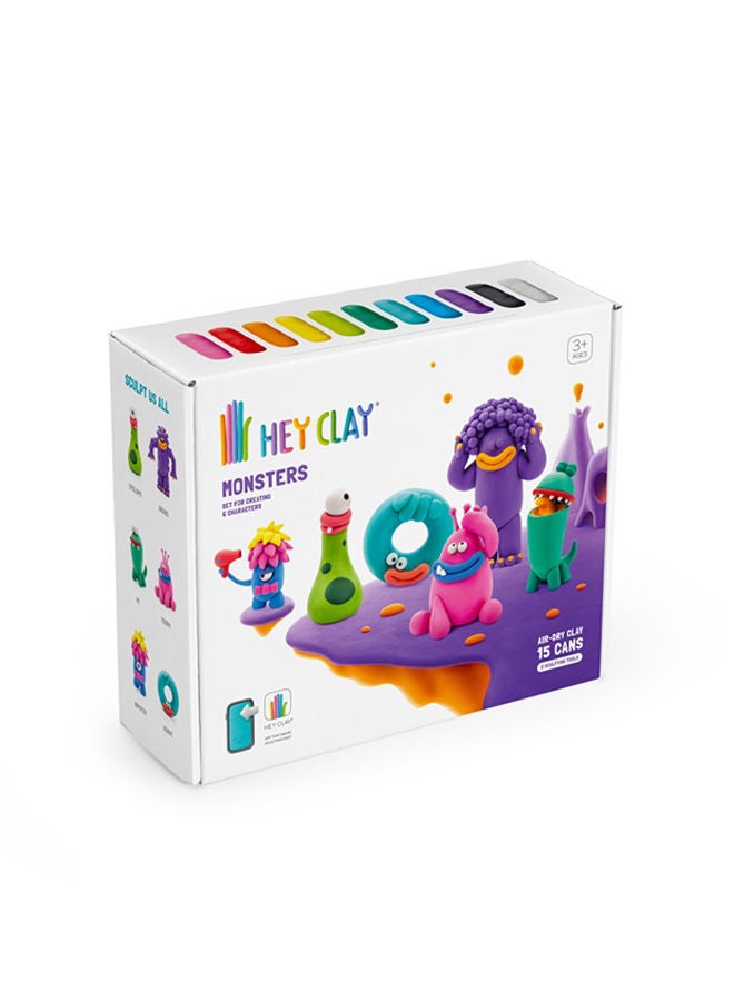 HEY CLAY Monsters Set-Colourful Modeling Kids-Air Dry Clay Kit 15 Cans And Sculpting Tools - Image 3
