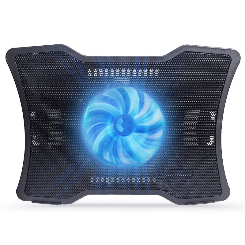 Laptop Cooler: Black 14 Inch Max, Built-in Large Fan With High Speed Strong Wind Low Noise, Ergonomic Height-adjustable Feet - Large Metal Mesh For Better Heat Dissipation, Portable Cooling Base for 1 - Image 1