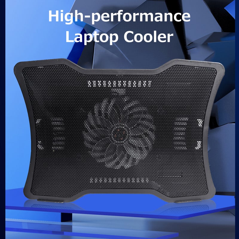 Laptop Cooler: Black 14 Inch Max, Built-in Large Fan With High Speed Strong Wind Low Noise, Ergonomic Height-adjustable Feet - Large Metal Mesh For Better Heat Dissipation, Portable Cooling Base for 1 - Image 5