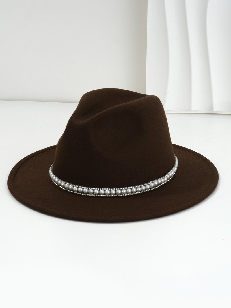 Unisex British Style Topper Hat Vintage Cowboy Hat White Pearl Rhinestone Accessories Belt For Wedding Gifts - Image 1