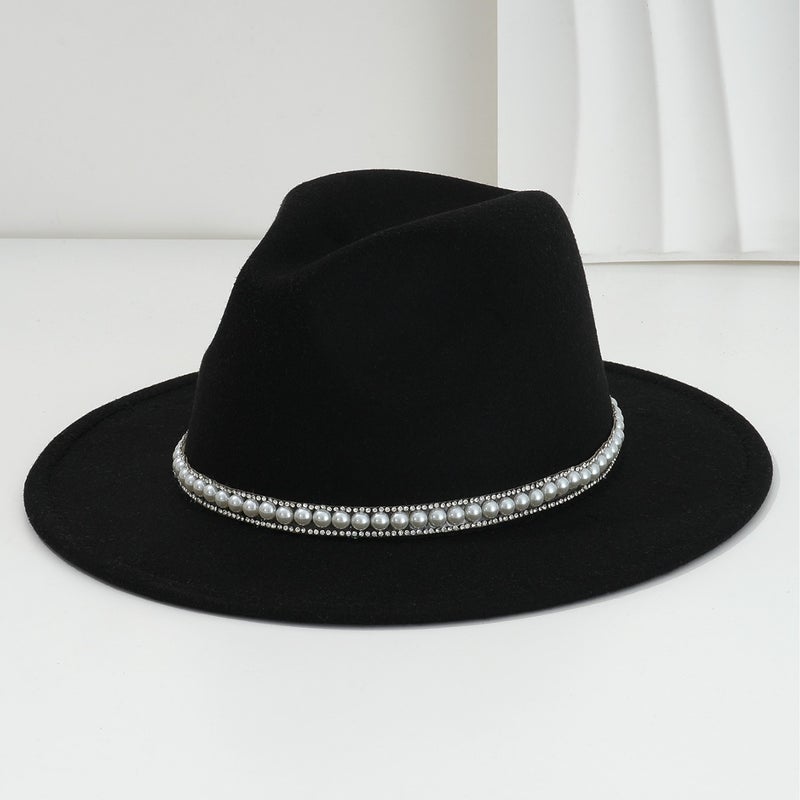 Unisex British Style Topper Hat Vintage Cowboy Hat White Pearl Rhinestone Accessories Belt For Wedding Gifts - Image 3