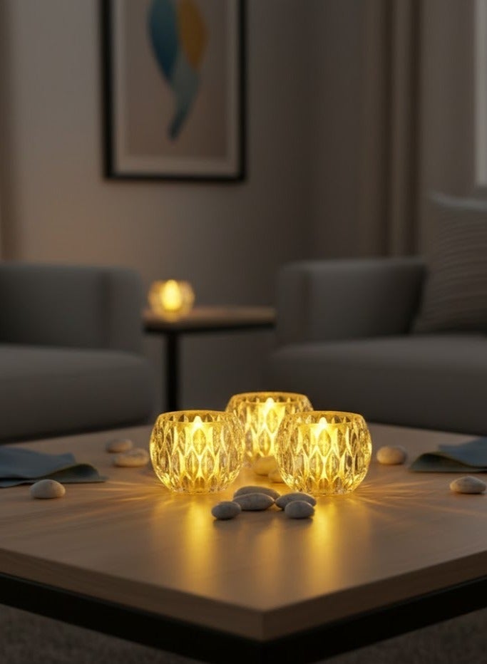 زوبا شمعة ديكور LED كريستال مضيئة بدون لهب بتصميم كريستالي فاخر – إضاءة دافئة رومانسية وآمنة تشبه الشموع الحقيقية مثالية للمنزل والمناسبات والديكور العصري (3قطع) - Image 3