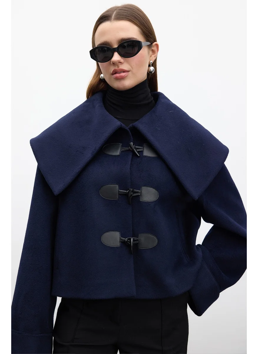 Manuka Buckled Cashmere Coat Navy Blue