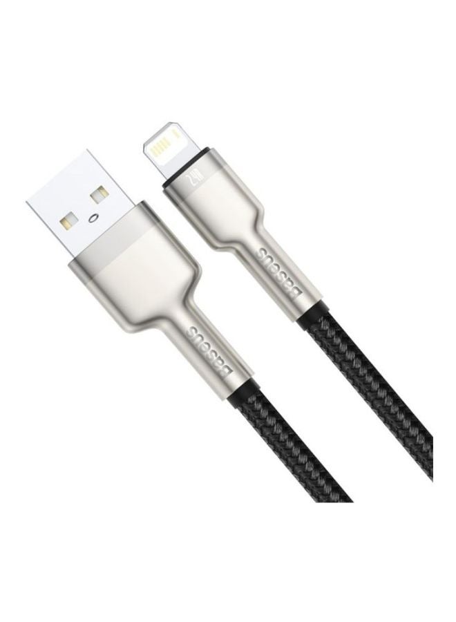 بيسوس كابل لنقل البيانات والشحن السريع من USB-A إلى Lightning من سلسلة كافولي مصنوع من النايلون بتصميم مضفر بتيار 2.4 أمبير لهاتف آيفون 13 برو/ 13 برو ماكس/ 13/ 13 ميني ولجهاز آي باد 9/ 12 ميني/ 12/ 12 برو والمزيد (مقاس 25 سم) أسود/فضي - Image 3