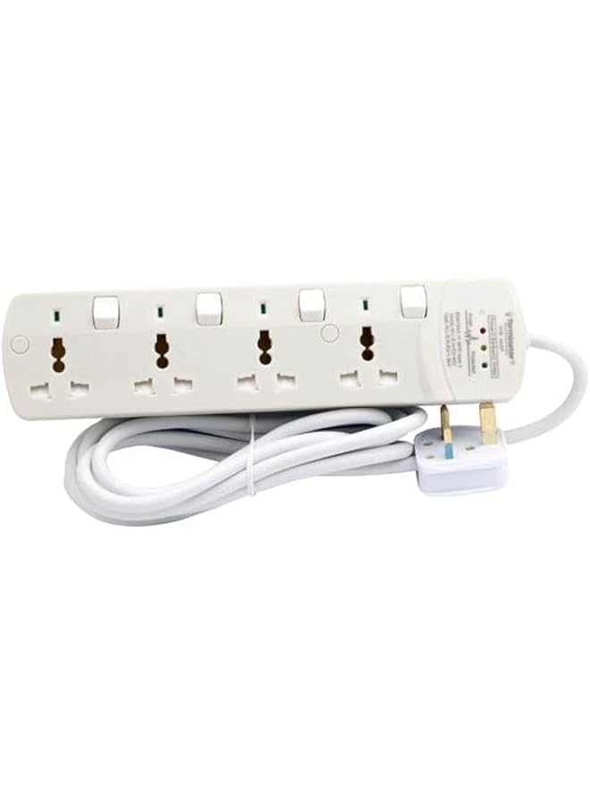Terminator- Surge Protection 4 Way Universal Power Extension Socket With Individual Switches & Indicators 3M 13A White 30X5X13CM - Image 1