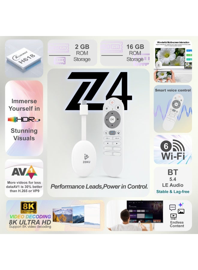 ZOKU Z4 Android TV Box H618 2GB RAM 16GB ROM Android 15 Smart TV Box with 8K Ultra HD Support, Dual Band WiFi, Voice Remote Control, 4K/8K Media Player Dongle Wholesale - Image 2