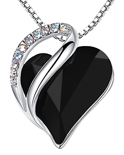 Leafael Necklaces for Women, Infinity Love Heart Pendant with Jet Black Healing Stone for Protection, Birthday Jewelry Gifts for Her, Mom, and Wife, Silver Plated, 18 plus 2 inch Adjustable Chain - Image 1