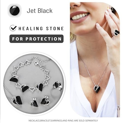 Leafael Necklaces for Women, Infinity Love Heart Pendant with Jet Black Healing Stone for Protection, Birthday Jewelry Gifts for Her, Mom, and Wife, Silver Plated, 18 plus 2 inch Adjustable Chain - Image 4