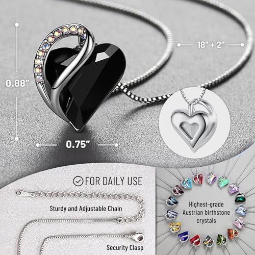 Leafael Necklaces for Women, Infinity Love Heart Pendant with Jet Black Healing Stone for Protection, Birthday Jewelry Gifts for Her, Mom, and Wife, Silver Plated, 18 plus 2 inch Adjustable Chain - Image 3