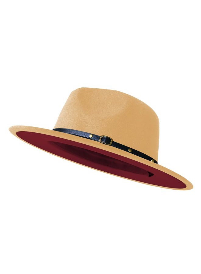 KUJUHA Wide Brim Fedora Hats for Women Men Two Tone Dress Hat Felt Panama Hat in Two Audlt Size, Tan/Wine-p, L-XL - Image 1