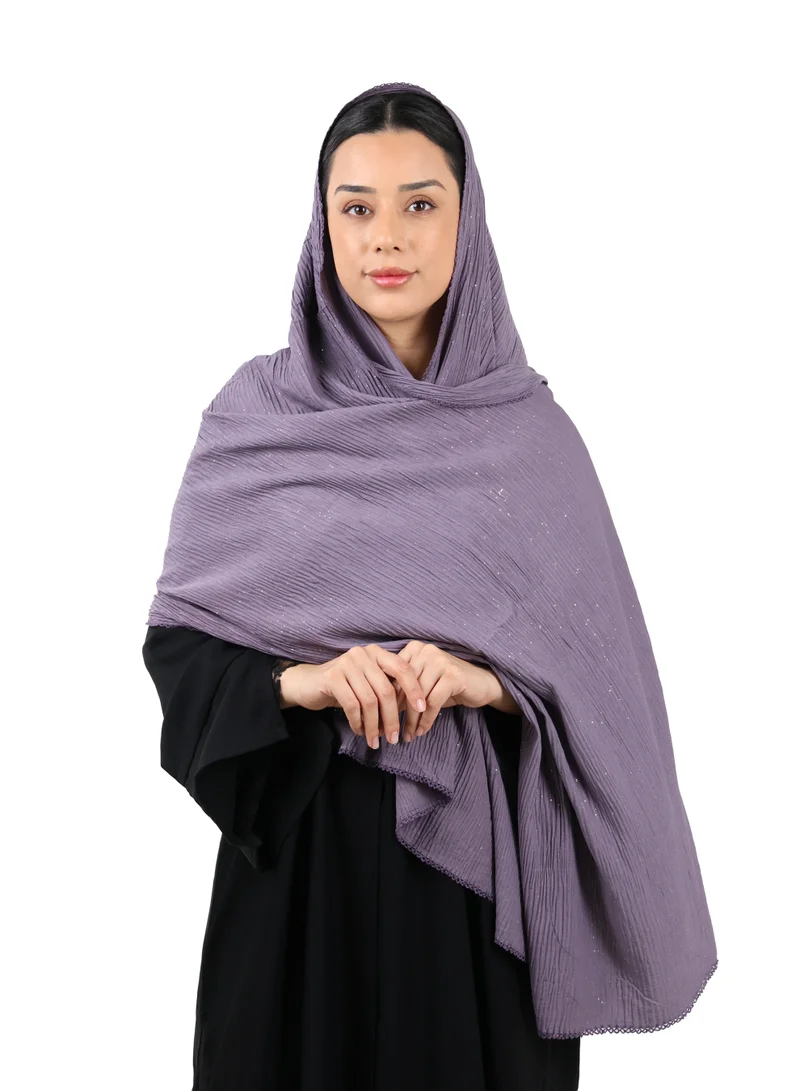 Crinkle Cotton Mix Scarf with Lace Trim & Shimmer (Mauve Grey)