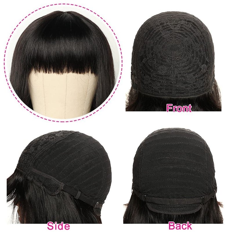 Rebasar Short Bob Wig with Bangs 10 Inch Brazilian Straight Hair None Lace Front Bob Wig Human Hair Wigs for Black Women Human Hair Glueless Wear and Go Natural Black Wig - Image 3