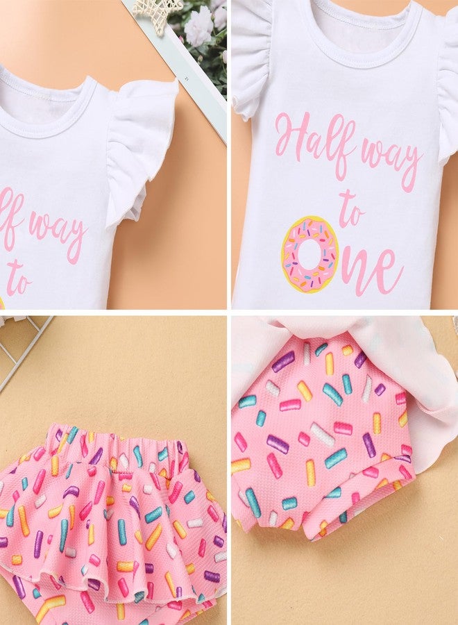 ODOLDI Newborn Baby Girls Birthday Outfits Donut/Ice Cream/Mermaid/Strawberry Flutter Sleeve 3 Pieces Sets for 6 Months Doughnut 3-6 Months - Image 5