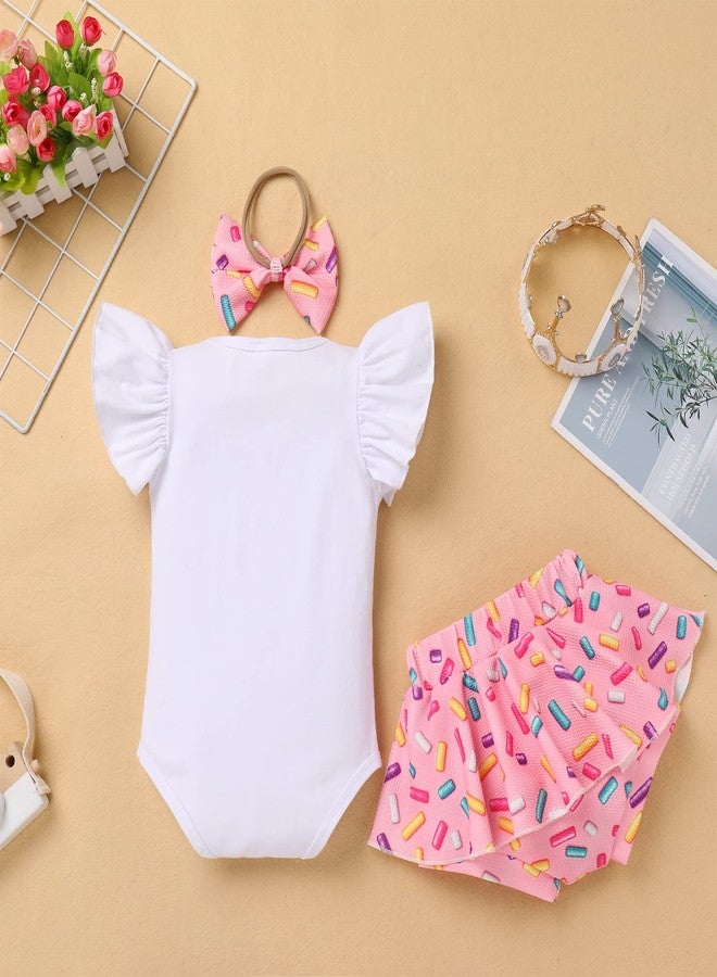 ODOLDI Newborn Baby Girls Birthday Outfits Donut/Ice Cream/Mermaid/Strawberry Flutter Sleeve 3 Pieces Sets for 6 Months Doughnut 3-6 Months - Image 2