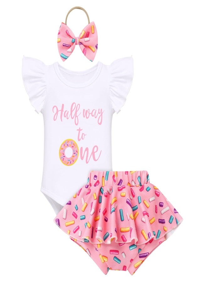 ODOLDI Newborn Baby Girls Birthday Outfits Donut/Ice Cream/Mermaid/Strawberry Flutter Sleeve 3 Pieces Sets for 6 Months Doughnut 3-6 Months - Image 1
