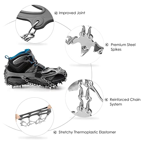 Cimkiz Crampons Ice Cleats Traction Snow Grips for Boots Shoes Women Men Anti Slip 19 Stainless Steel Spikes Safe Protect for Hiking Fishing Walking Climbing Mountaineering - Image 3