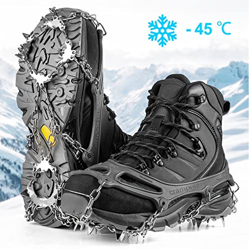 Cimkiz Crampons Ice Cleats Traction Snow Grips for Boots Shoes Women Men Anti Slip 19 Stainless Steel Spikes Safe Protect for Hiking Fishing Walking Climbing Mountaineering - Image 2