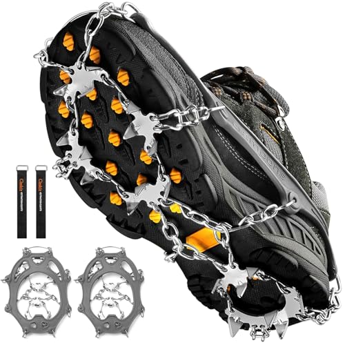 Cimkiz Crampons Ice Cleats Traction Snow Grips for Boots Shoes Women Men Anti Slip 19 Stainless Steel Spikes Safe Protect for Hiking Fishing Walking Climbing Mountaineering - Image 1