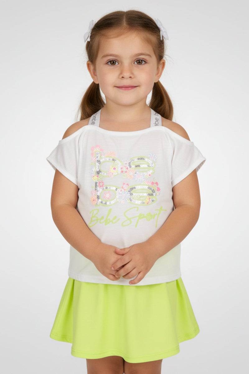 bebe Kids Girl 2 Pcs Cap Sleeve Outdoor Top And Skort Set, Multicolor - Image 1