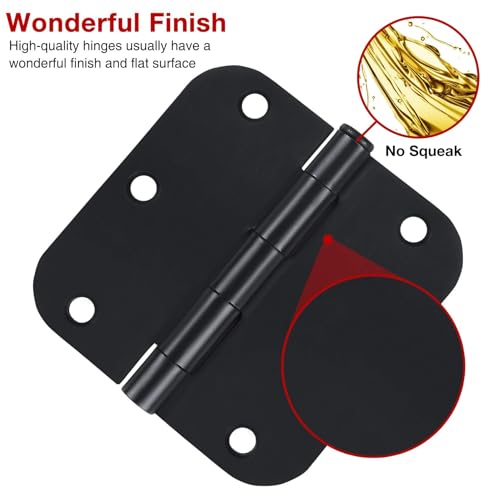 JIW 6 Pack Matte Black Interior Door Hinges Round 3.5" x 3.5 Inch 5/8" Radius Heavy-Duty Mat Hinge for Doors Standard Bedroom Work Office Door Hardware Removable Pin,Farm,Shed,Gate,Greenhouse Vent Window - Image 3
