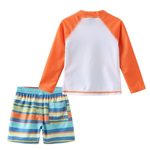 Aisyee Toddler Boys Rash Guard Set Baby Boys Swim Set with Swim Trunks Long Sleeve Bathing Suits Beach Sunset 3T - Image 2