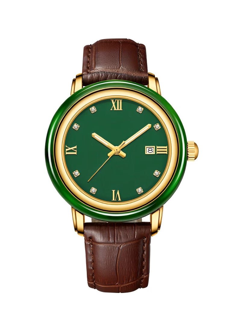 REOCLE Women's Wrist  Watch Luxury Dress Jade Watch with Imported Movement & Leather Strap & Luminous Hands & Waterproof Dial - Image 1