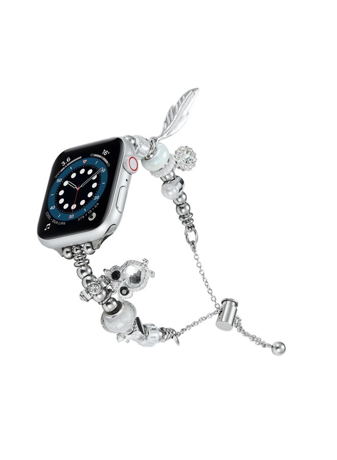 سوار معدني بديل لساعات آبل SE 2023 44mm فضي بومة