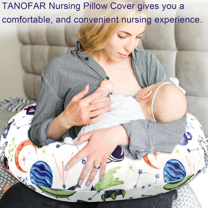 TANOFAR Nursing Pillow Cover Boy, Stretchy Breast Feeding Pillow Covers, Soft & Skin-Friendly, Removable Nursing Support Pillow Slipcover, Space Shuttle - Image 2