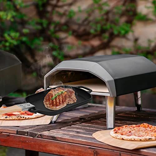 Mimiuo Cast Iron Sizzler Pan for Pizza Oven and Grill, 14 Inch Non-Stick Sizzling Fajita Skillet Rectangular Griddle Pan with Removable Handle for Stove Cooking Grilling Meats Seafood - Image 2