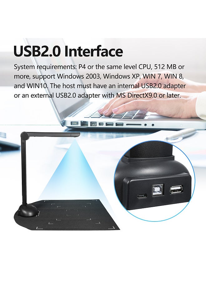 Generic - Document Camera Book Scanner A3 A4 Size with LED Fill Light HD 16 Mega-pixels High Speed Scanning Support Multi-Language OCR Software USB Port Compatible with Windows - Image 1