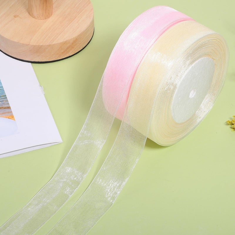Sheer Organza Wrapping Ribbon 2 Rolls 2 5cm Ivory Blush Pink For DIY Crafts Balloon Decoration - Image 5