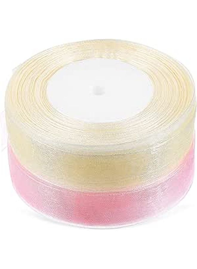 Sheer Organza Wrapping Ribbon 2 Rolls 2 5cm Ivory Blush Pink For DIY Crafts Balloon Decoration - Image 1