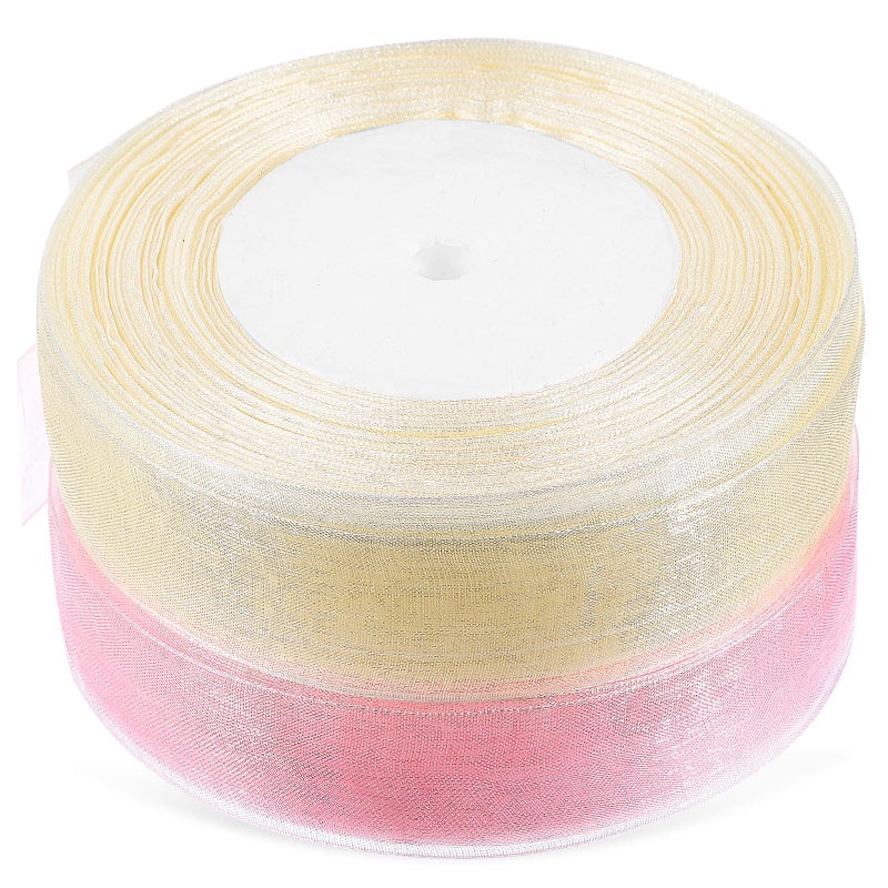 Sheer Organza Wrapping Ribbon 2 Rolls 2 5cm Ivory Blush Pink For DIY Crafts Balloon Decoration - Image 2