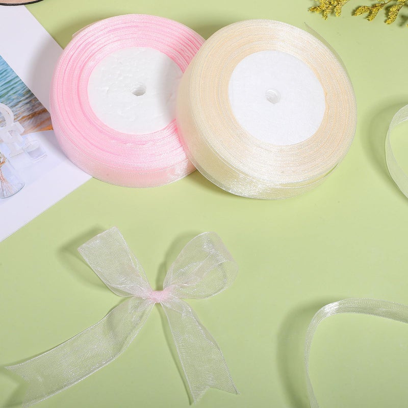 Sheer Organza Wrapping Ribbon 2 Rolls 2 5cm Ivory Blush Pink For DIY Crafts Balloon Decoration - Image 4