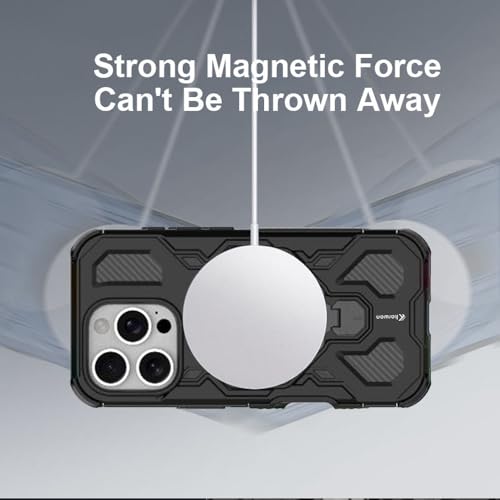 KARWAN Tough Shockproof Armor Back Case Cover Compatible with iPhone 16 Pro Max with 360 Degree Rotation Magnetic Attraction Ring, Holder Heavy Duty Cover with MagEaze Wireless Charging (Black) - Image 4